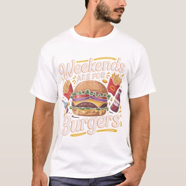 Retro Weekend Burger Lover Typography Design T Shirt (Framsida)