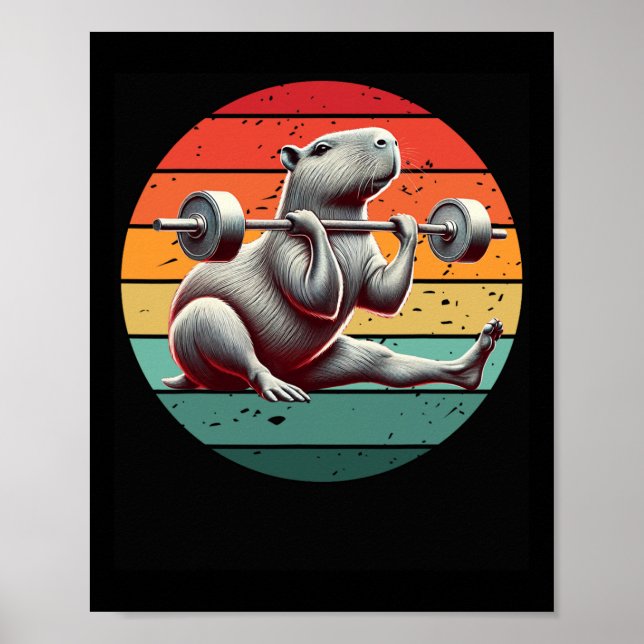 Retro Weightlifting Funny Fitness Workout Gym Capy Poster (Framsidan)
