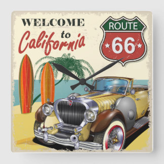 Retro "Welcome to California" Route 66 poster, Fyrkantig Klocka