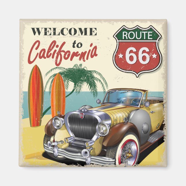 Retro "Welcome to California" Route 66 poster, Magnet (Framsidan)
