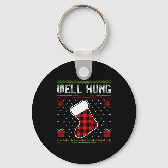 Retro Well Hung Ugly Christmas Sweater Couples Mat Nyckelring (Framsida)