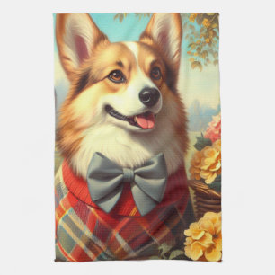 Retro Welsh Corgi Cardigan Painting Kökshandduk