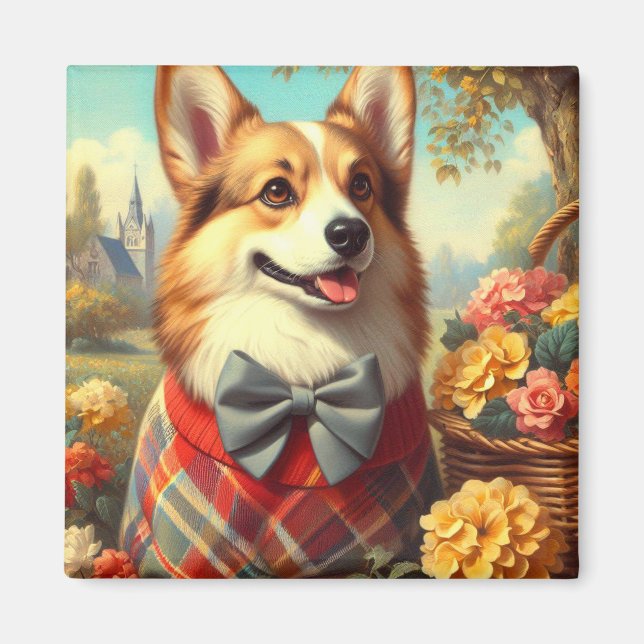 Retro Welsh Corgi Cardigan Painting Magnet (Framsidan)