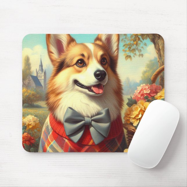 Retro Welsh Corgi Cardigan Painting Musmatta (Med mus)