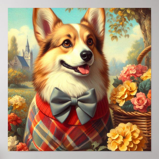 Retro Welsh Corgi Cardigan Painting Poster (Framsidan)
