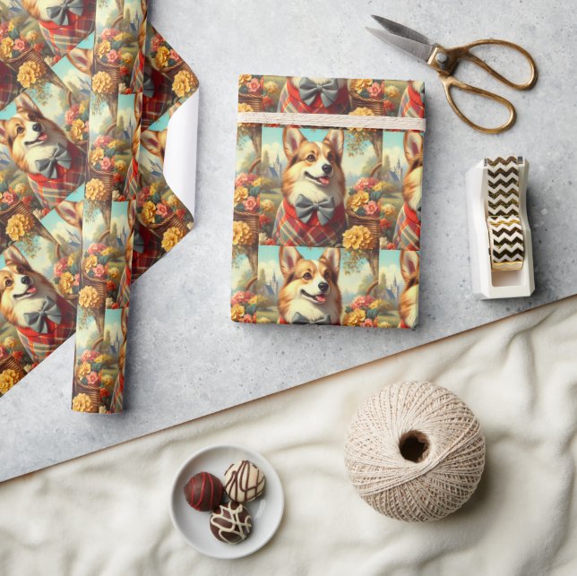 Retro Welsh Corgi Cardigan Painting Presentpapper (Hantverk)