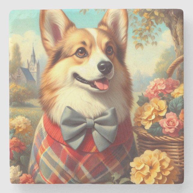Retro Welsh Corgi Cardigan Painting Stenunderlägg (Framsidan)