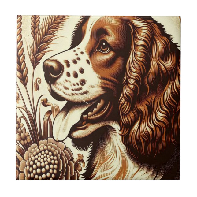 Retro Welsh Springer spanel Brown White Art Kakelplatta (Framsidan)