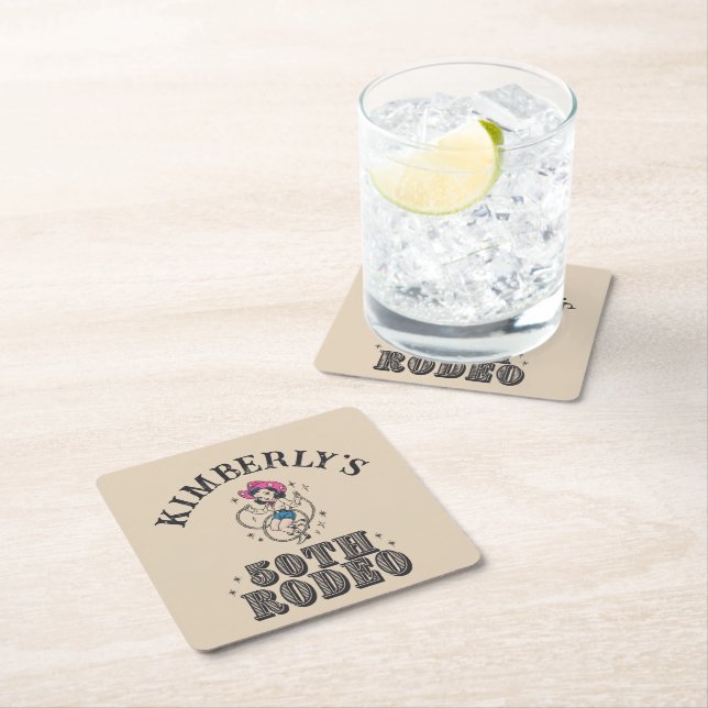 Retro Western 50th Rodeo Birthday Underlägg Papper Kvadrat (Insitu)