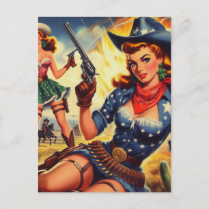 Retro Western Country Girls Vykort