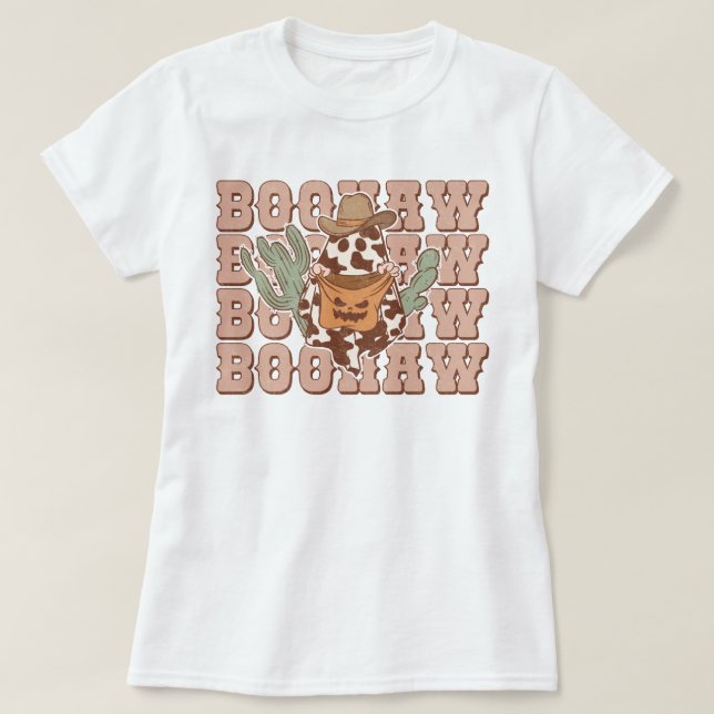 Retro Western Cowboy Ghost Boo Haw Halloween T Shirt (Design framsida)