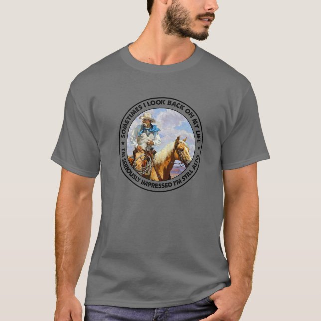 Retro Western Cowboy ibland ser jag tillbaka på mi T Shirt (Framsida)