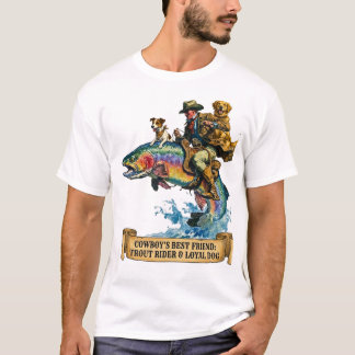 Retro Western Cowboy och Hundar Öring Fiske Presen T Shirt
