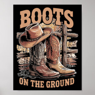 Retro Western Cowgirl Cowboy Hat Boots på Da Groun Poster