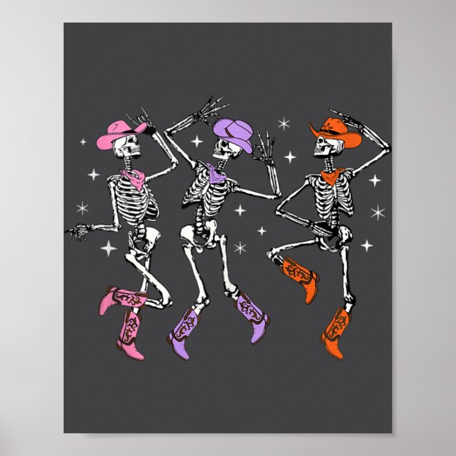 Retro Western Dancing Skeleton Halloween Cowboy Sk Poster (Framsidan)