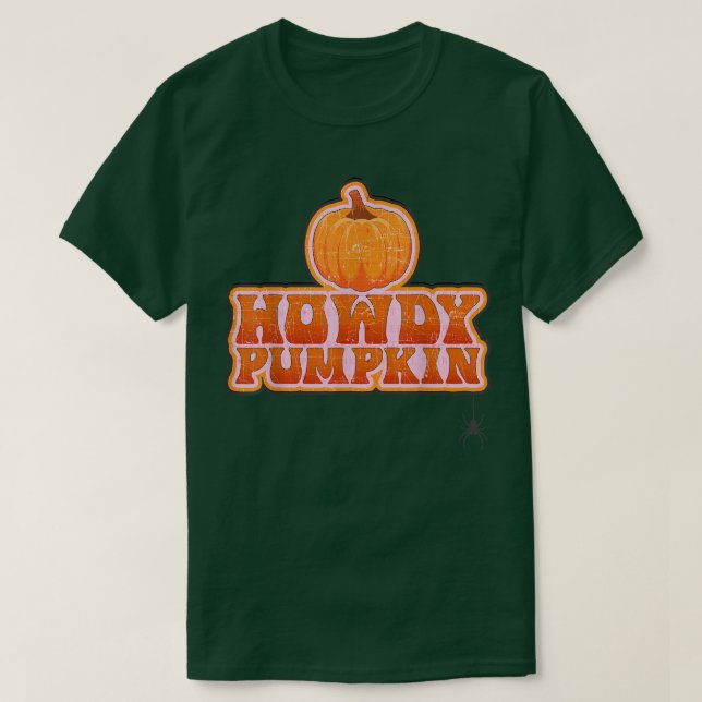 Retro Western Fall Autumn Howdy Pumpkin Halloween T Shirt (Design framsida)