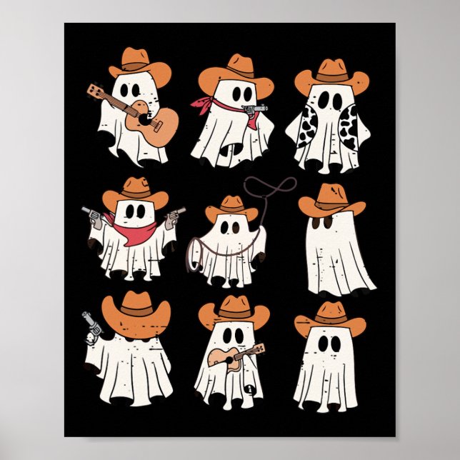 Retro Western Halloween Cowboy Ghost Collage Spook Poster (Framsidan)