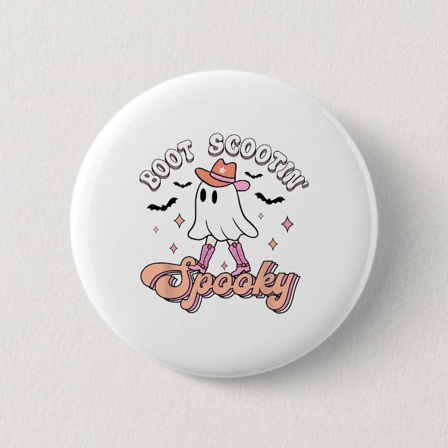 Retro Western Halloween Cute Ghost Funny Boot Scoo Knapp (Framsida)