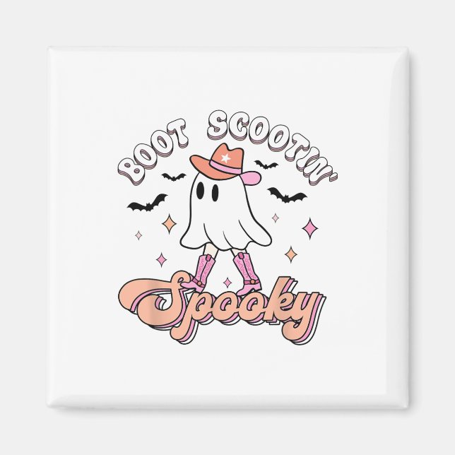 Retro Western Halloween Cute Ghost Funny Boot Scoo Magnet (Framsidan)