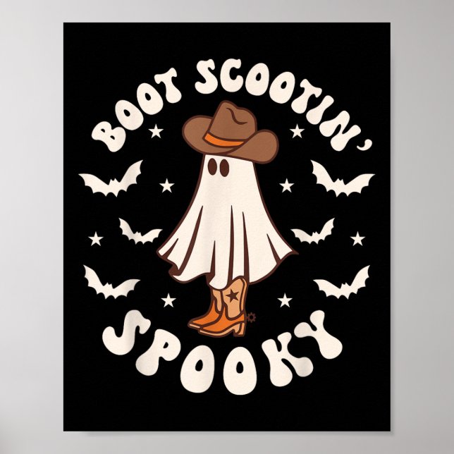 Retro Western Halloween Cute Ghost Funny Boot Scoo Poster (Framsidan)