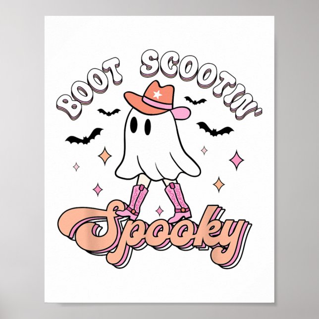 Retro Western Halloween Cute Ghost Funny Boot Scoo Poster (Framsidan)