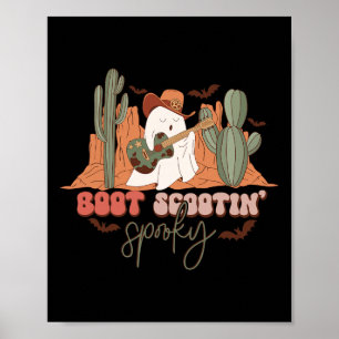 Retro Western Halloween Cute Ghost Roligt Boot Sco Poster