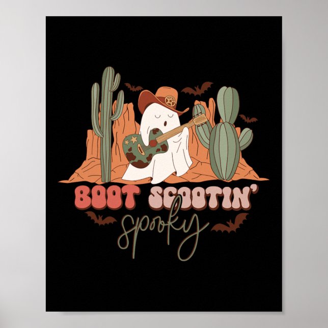 Retro Western Halloween Cute Ghost Roligt Boot Sco Poster (Framsidan)