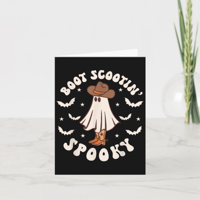 Retro Western Halloween Söt Spöke Rolig Boot Scoo Kort (Framsida)