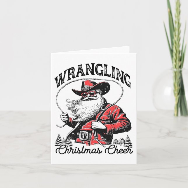 Retro Western Julafton Wrangling jul Cheer Santa Kort (Framsida)