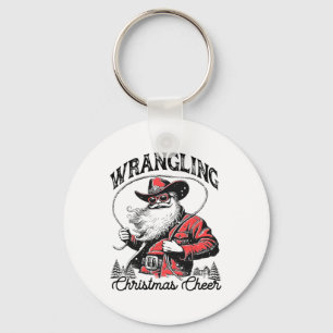 Retro Western Julafton Wrangling jul Cheer Santa Nyckelring