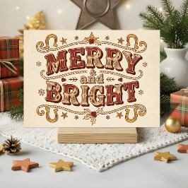 Retro Western Merry and Bright Jul Helgkort