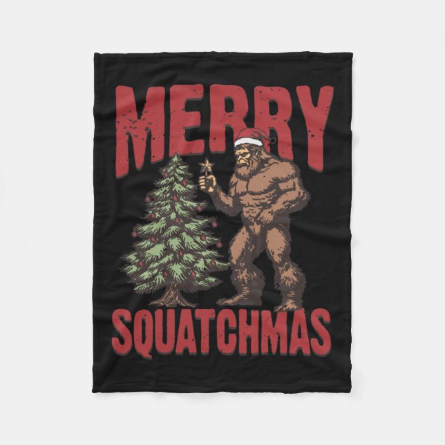 Retro Western Merry Squatchmas Funny Bigfoot Santa Fleecefilt (Framsidan)