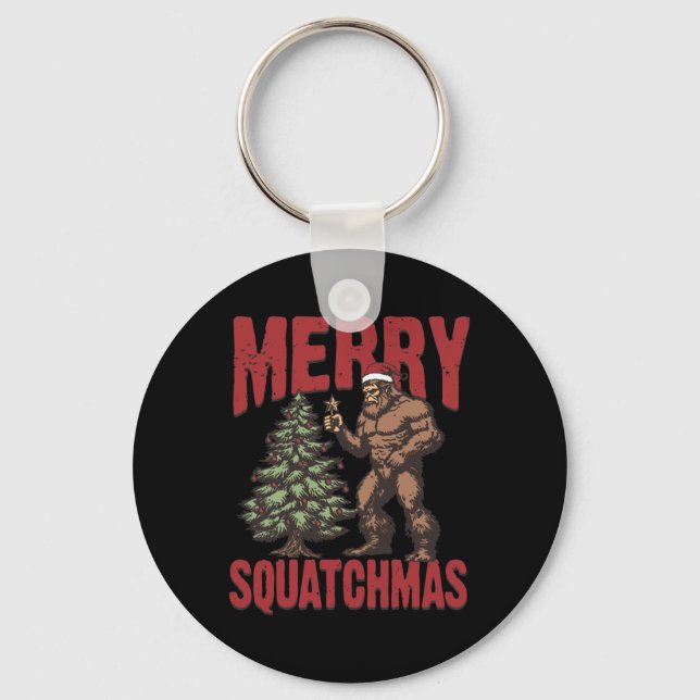 Retro Western Merry Squatchmas Funny Bigfoot Santa Nyckelring (Framsida)