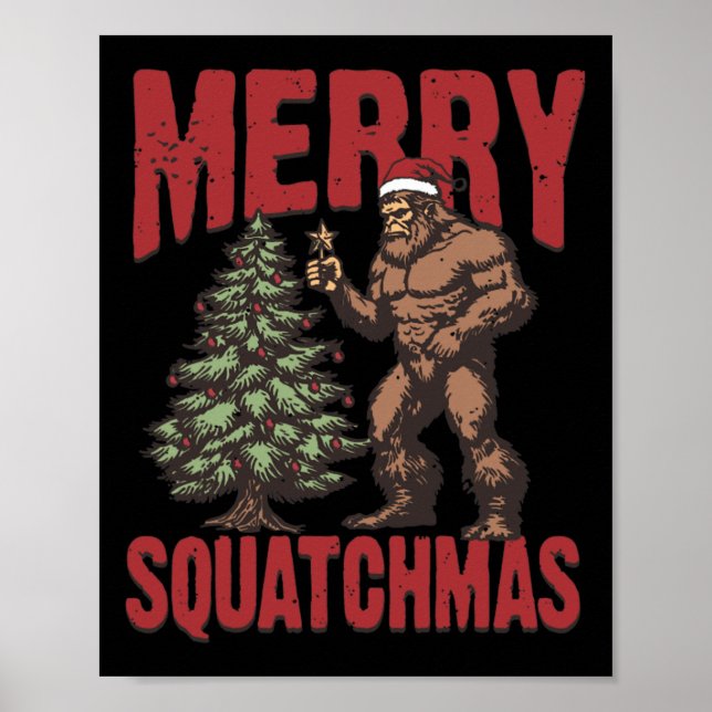 Retro Western Merry Squatchmas Funny Bigfoot Santa Poster (Framsidan)