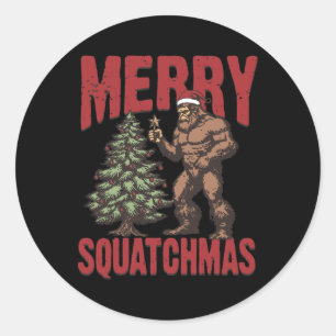 Retro Western Merry Squatchmas Funny Bigfoot Santa Runt Klistermärke