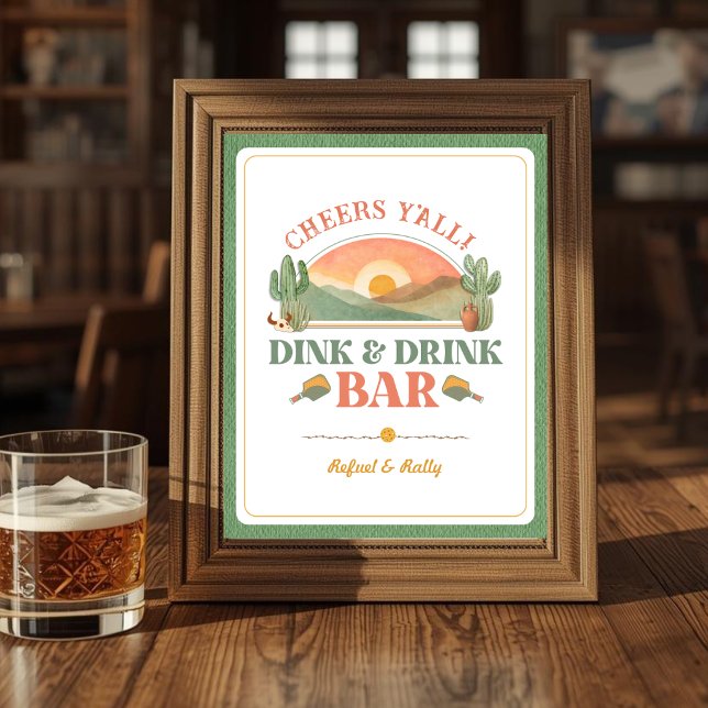 Retro Western Pickleball Dink & Drink Bar Skylt (Skapare uppladdad)