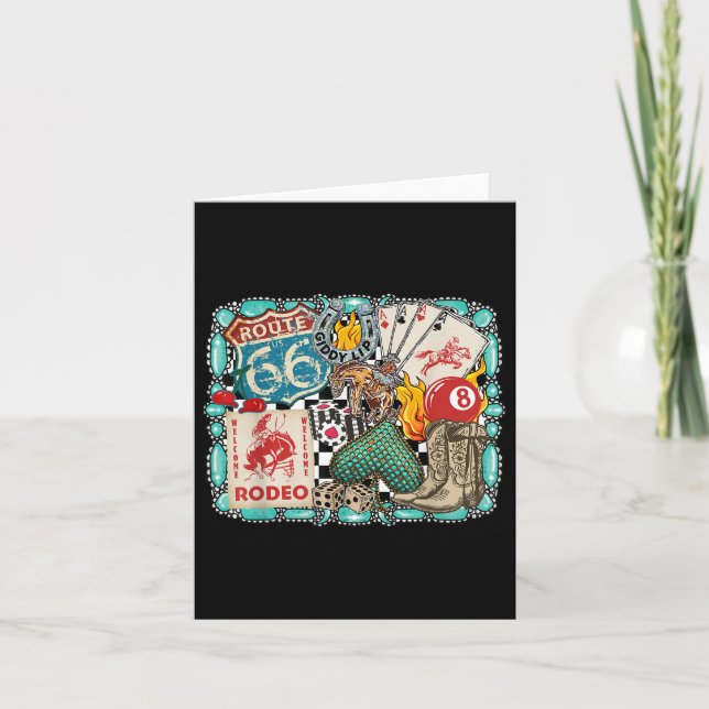 Retro Western Rodeo Cowboy Giddy Up Turcos Kort (Framsida)