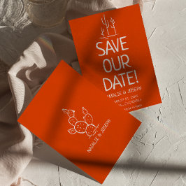 Retro Western Terracotta Modern Desert Bröllop Spara Datumet