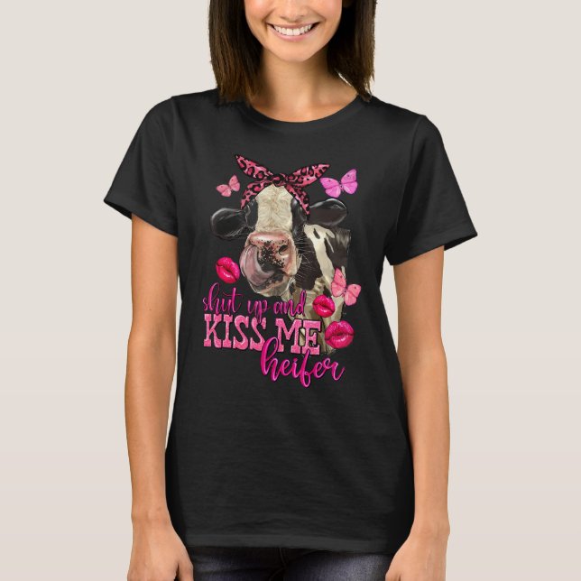 Retro Western Valentindag Rosa Cow Kärlek Butter T Shirt (Framsida)