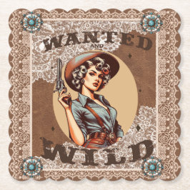 Retro Western Wanted & Vild Cowgirl Underlägg Papper