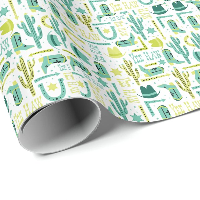 Retro Western Wrapping Paper | Turquoise & Lime Presentpapper (Rullad Hörn)
