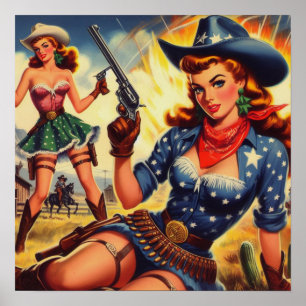 Retro Westerna Land Girls Poster