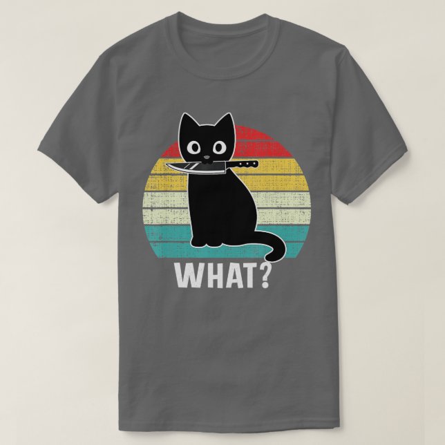 Retro What Cat Black Knivar Meow Kattunge Funny Ca T Shirt (Design framsida)
