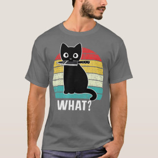 Retro What Cat Black Knivar Meow Kattunge Funny Ca T Shirt