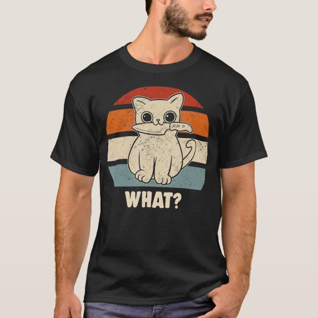 Retro What Cat Knife Meow Kitty Funny Cats Mom And T Shirt (Framsida)