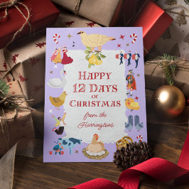 Retro Whimsical 12 Days of Christmas Helgkort