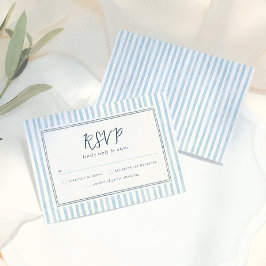 Retro Whimsical Blå Ränder Handritat RSVP-kort OSA Kort