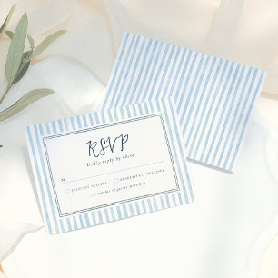 Retro Whimsical Blå Ränder Handritat RSVP-kort OSA Kort