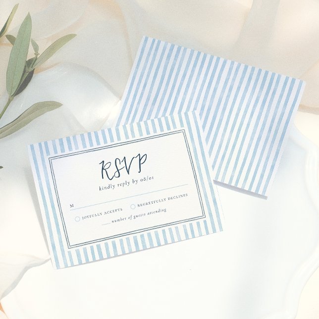 Retro Whimsical Blå Ränder Handritat RSVP-kort OSA Kort (Skapare uppladdad)