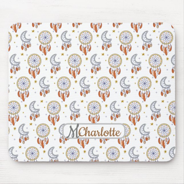 Retro Whimsical Boho Mönster Monogram Namn Musmatta (Framsidan)